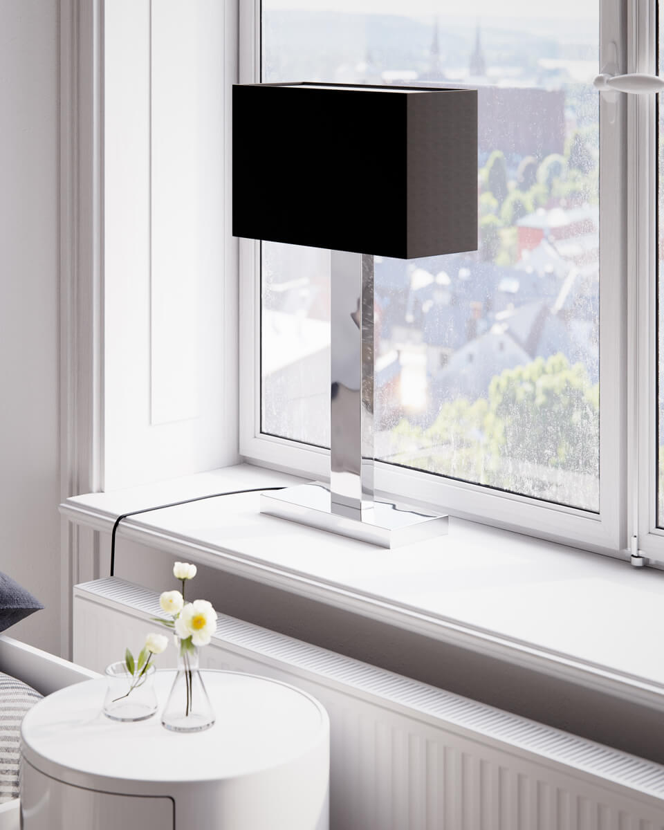 Prime 70cm Chrom tischlampe Von By Rydéns - Lassen Sie ihr elegantes Design und die warme Beleuchtung Ihr gro&szlig;es Fenster hervorheben und eine einladende Atmosph&auml;re in Ihrem Zuhause schaffen.