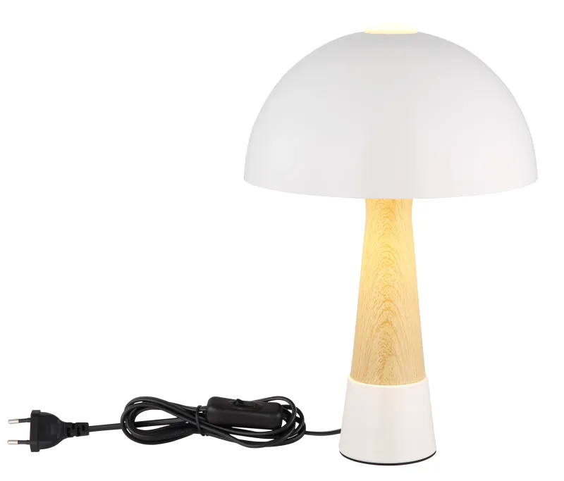 Paulin 36cm Sand tischlampe Von Globo Lighting - Den runda kroppen i matt sandf&auml;rgad metall med tr&auml;look ger ett stilfullt och naturligt uttryck samtidigt som den &auml;r h&aring;llbar och l&auml;tt att reng&ouml;ra.