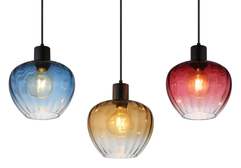 Toy 108cm Mehrfarbig hängelampe Von Globo Lighting - Varje glas finns i en av fyra levande f&auml;rger &ndash; r&ouml;d, bl&aring;, b&auml;rnsten och r&ouml;k &ndash; vilket skapar en harmonisk ljusst&auml;mning och ger rummet imponerande f&auml;rgaccenter.