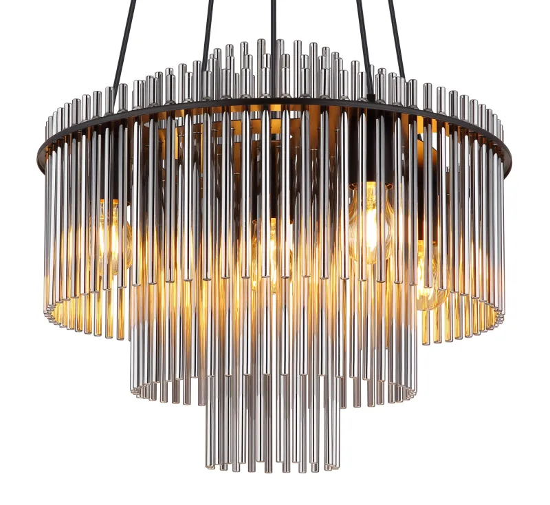 Gorley Ø50 Rauchfarben hängelampe Von Globo Lighting - Med sin runda form och sk&auml;rm av r&ouml;kf&auml;rgade glasstavar skapar den en sofistikerad ljusbild och en st&auml;mningsfull atmosf&auml;r.
