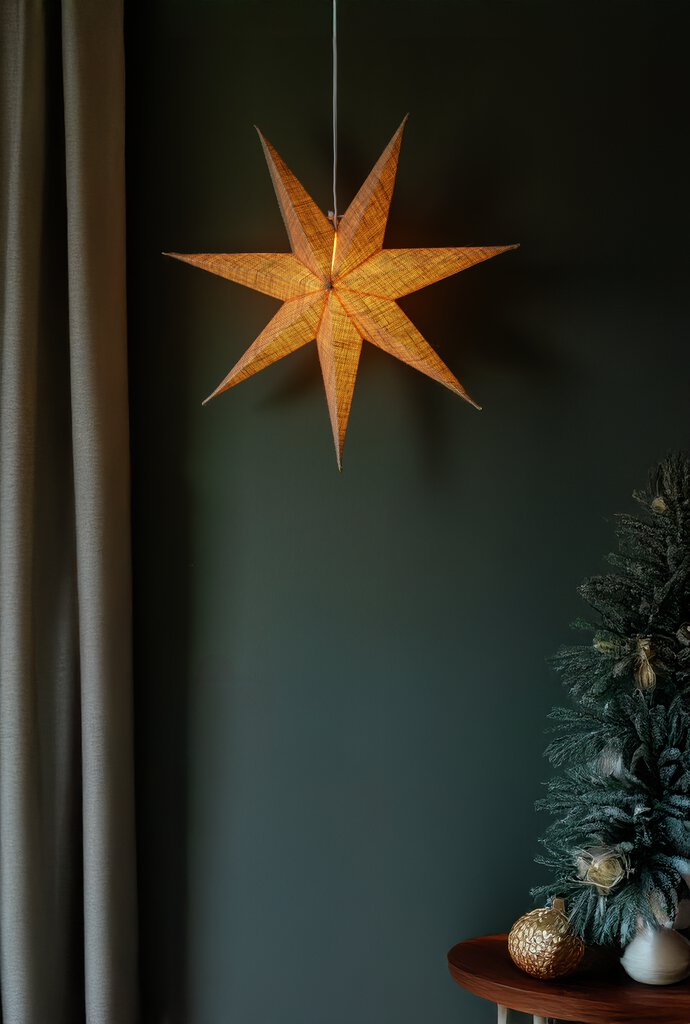 Papierstern Ø60 Natur Von Konstsmide - Lieferung mit 5 m wei&szlig;em Kabel, Netzschalter und Stecker.