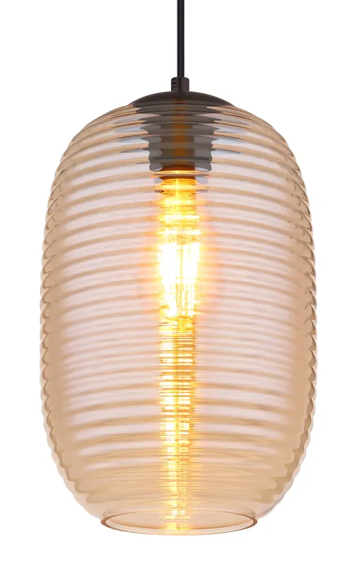 Jefrey Ø20 Bernstein hängelampe Von Globo Lighting - Denna eleganta taklampa &auml;r utrustad med en rund glaskupa i varm b&auml;rnstensf&auml;rg.