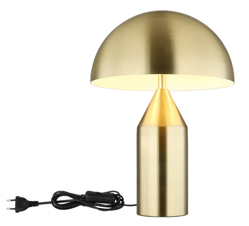 Atoma 40cm Messing tischlampe Von Globo Lighting - Sk&auml;rmen i matt m&auml;ssing och vitt skapar en harmonisk kontrast och ger en behaglig ljusspridning.