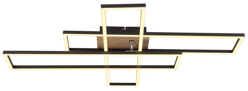 Dakari 100cm Schwarz deckenleuchte Von Globo Lighting - Lampan &auml;r tillverkad av mattsvart metall i kombination med en m&ouml;rk MDF-tr&auml;look, vilket ger den en exklusiv och sofistikerad k&auml;nsla.