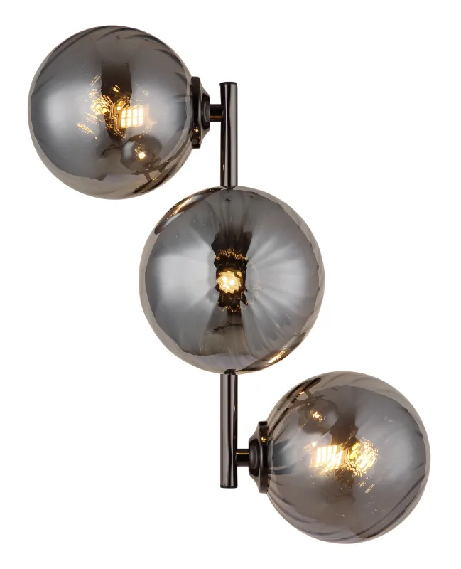 Conor 36cm Rauchfarben wandlampe Von Globo Lighting - Conor v&auml;gglampa i svart krom med r&ouml;kf&auml;rgade glassf&auml;rer ger en modern och elegant touch till vilket rum som helst.