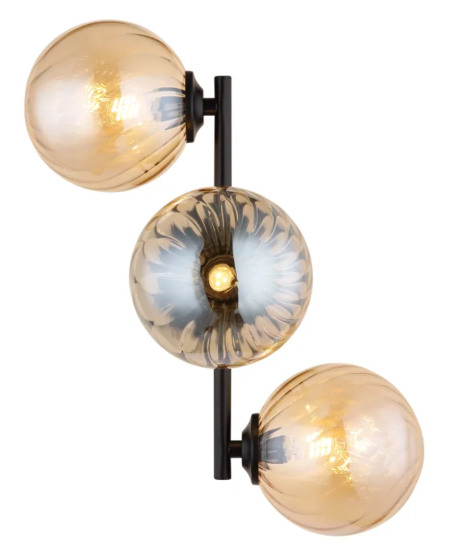 Conor 36cm Bernstein wandlampe Von Globo Lighting - Conor v&auml;gglampa i mattsvart med amberf&auml;rgade glassf&auml;rer ger en modern och elegant touch till vilket rum som helst.