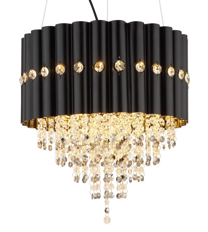 Eleos Ø40 Schwarz hängelampe Von Globo Lighting - Med en stomme i matt svartlackerad metall och en lampsk&auml;rm i samma nyans sm&auml;lter den harmoniskt in i b&aring;de moderna och klassiska interi&ouml;rer.