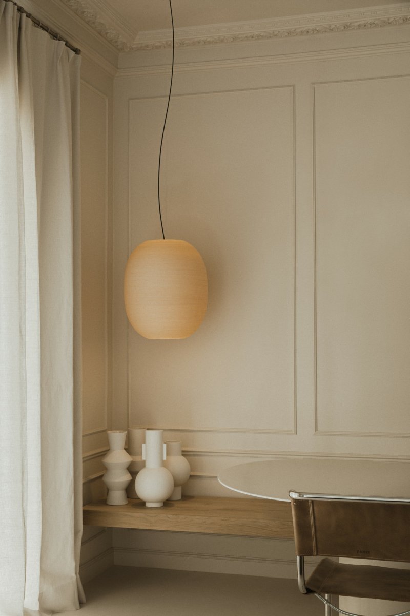 Tierra Ø47 Beige hängelampe Von Faro Barcelona - Verwenden Sie sie einzeln oder kombinieren Sie sie mit anderen Modellen der Tierra-Kollektion, um lebendige Lichtinstallationen mit Pr&auml;senz und nat&uuml;rlicher Eleganz zu schaffen.