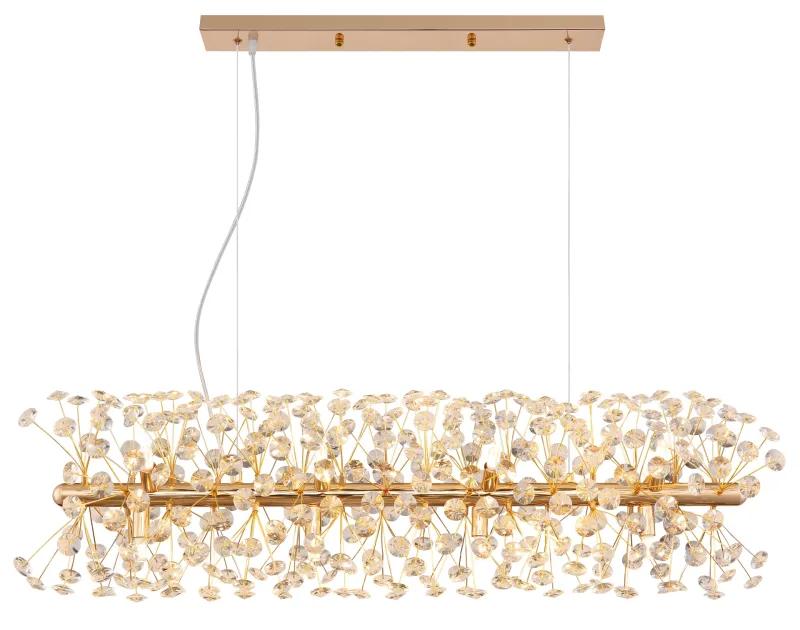 Katrina 90cm Gold kristall Von Globo Lighting - Katrina ist ein eleganter, rechteckiger Kristalllüster aus goldfarbenem Metall mit funkelnden K9-Kristallen, der Ihrem Zuhause eine anspruchsvolle und luxuriöse Atmosphäre verleiht.