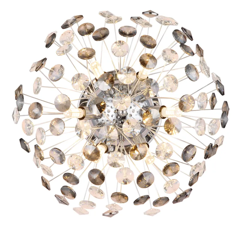 Katrina Ø40 Chrom wandlampe Von Globo Lighting - Den runda stommen i kromf&auml;rgad metall och den halvsf&auml;riska sk&auml;rmen i r&ouml;kf&auml;rgade K9-kristaller skapar en lyxig och inbjudande atmosf&auml;r.