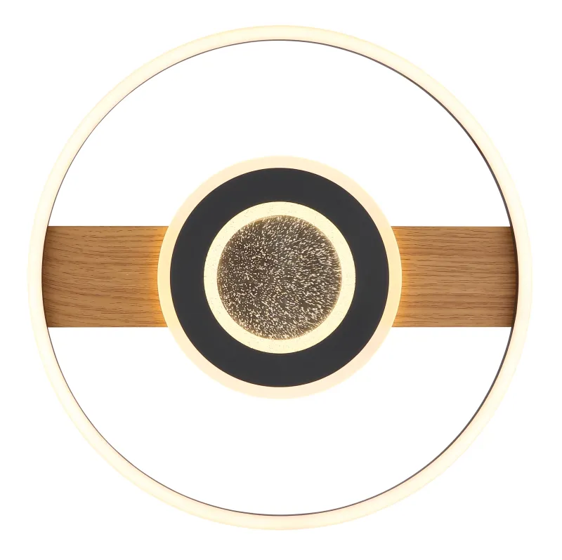 Pikara Ø40 Holz deckenleuchte Von Globo Lighting - Den mattsvarta metallen tillsammans med tr&auml;looken skapar en stilfull balans mellan samtida design och naturlig estetik.