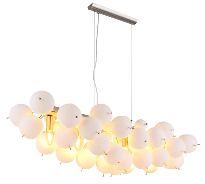 Udo 120cm Weiß hängelampe Von Globo Lighting - Metallen i matt nickelfinish ger lampan en sofistikerad och modern k&auml;nsla.