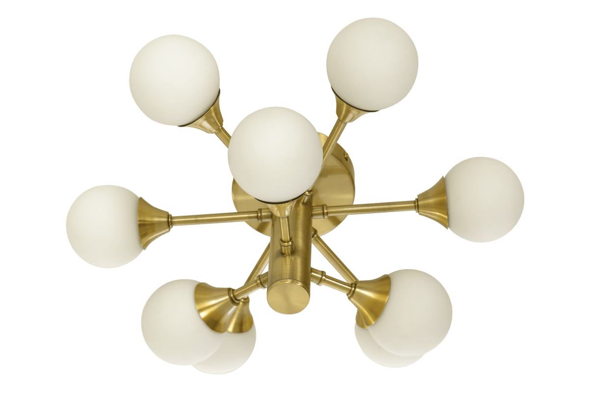 Cosmos Ø45 Mattes Messing badezimmerlampe Von Aneta Lighting - Die Leuchte verf&uuml;gt &uuml;ber neun opalwei&szlig;e Glasschirme, die auf zwei Ebenen verteilt sind, wodurch ein interessantes und au&szlig;ergew&ouml;hnliches Design entsteht.