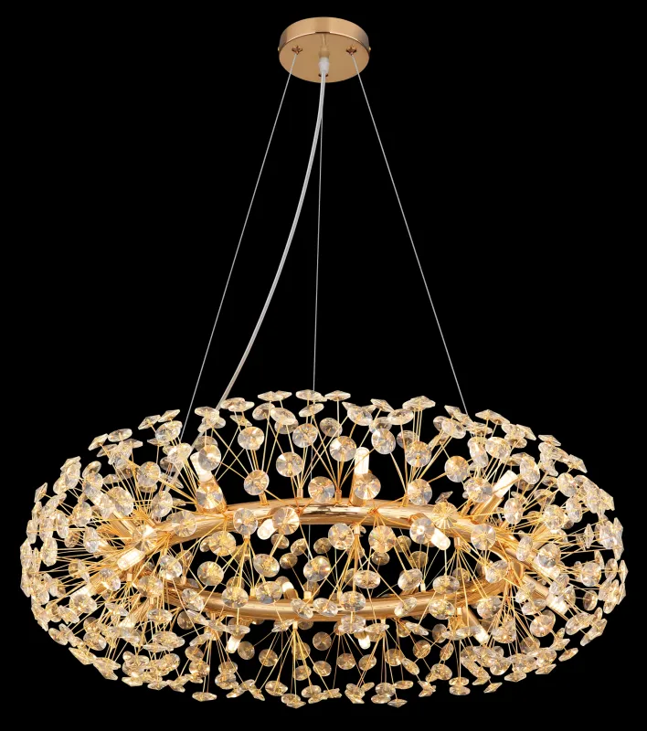 Katrina Ø80 Gold kristall Von Globo Lighting - Katrina &auml;r en elegant rund kristallkrona i gyllene metall med gnistrande K9-kristaller som skapar en sofistikerad och lyxig atmosf&auml;r i ditt hem.