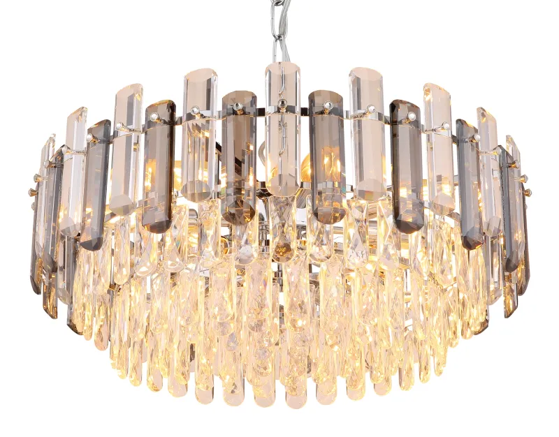 Orgina Ø60 Rauchfarben kristall Von Globo Lighting - Takkronan Orgina tillf&ouml;r rummet en lyxig k&auml;nsla med gnistrande kristaller och r&ouml;kf&auml;rgade glasstavar.