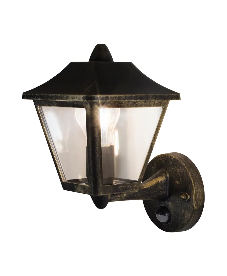 Tradition Sensor Schwarz/Gold außenlampe Von Ledvance - Tradition Sensor ist eine stilvolle Wandleuchte im klassischen Laternendesign, die sich perfekt dazu eignet, an Eing&auml;ngen, Einfahrten und Fassaden eine einladende Atmosph&auml;re zu schaffen.
