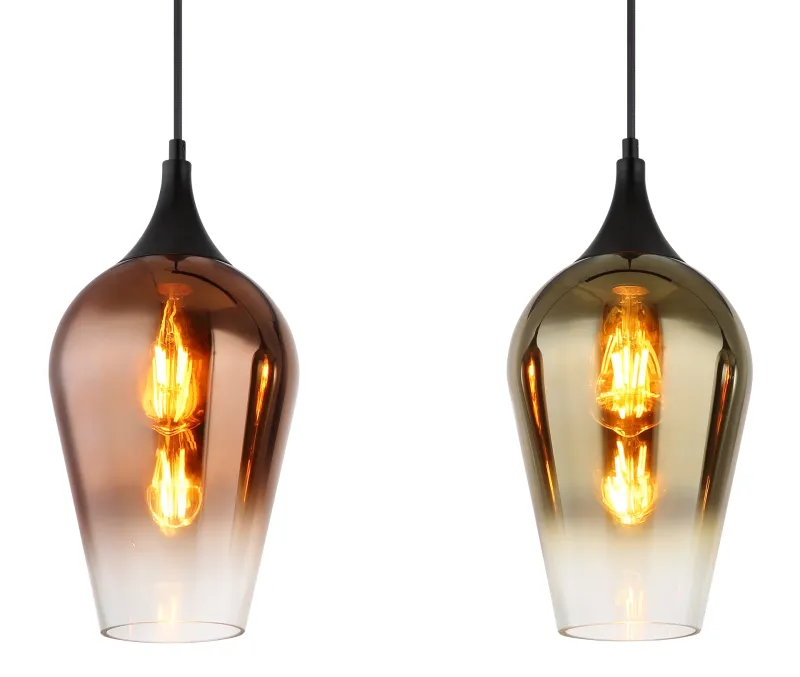 Lavus 83cm Schwarz hängelampe Von Globo Lighting - Lavus &auml;r en elegant taklampa med tre dekorativa glaskupor i koppar-, guld- och kromfinish, vilket ger lampan en modern och stilfull karakt&auml;r.