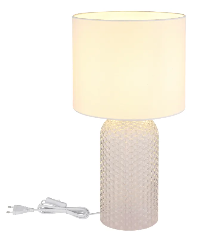 Sofia 50cm Weiß tischlampe Von Globo Lighting - Bordslampan Sofia imponerar med sin eleganta kombination av en texturerad glaskropp och en cylindrisk textilsk&auml;rm.