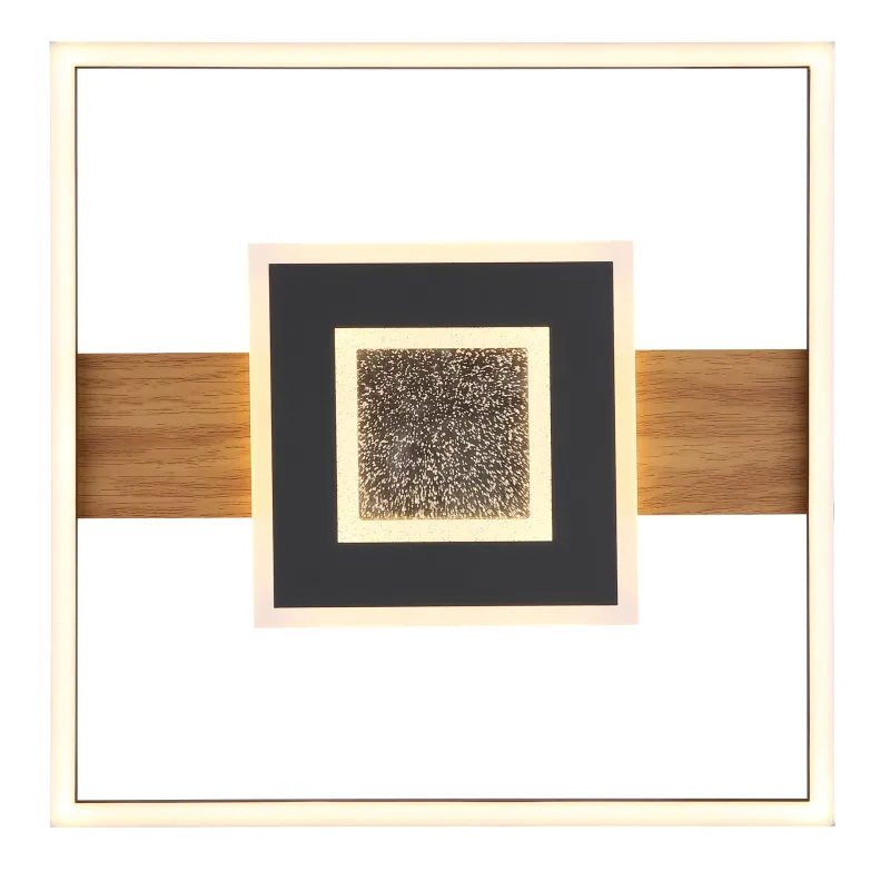 Pikara 38cm Holz deckenleuchte Von Globo Lighting - Lampan &auml;r tillverkad i en stilfull kombination av metall i tr&auml;look och en mattsvart finish, vilket ger den en modern men samtidigt naturlig k&auml;nsla.