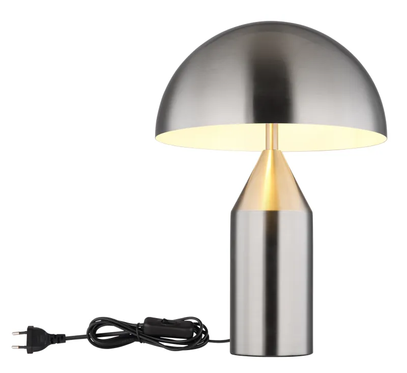 Atoma 40cm Nickel tischlampe Von Globo Lighting - Sk&auml;rmen i matt nickel och vitt skapar en harmonisk kontrast och ger en behaglig ljusspridning.