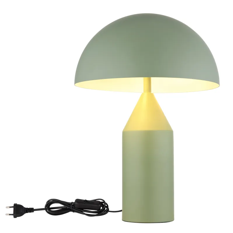 Atoma 40cm Grün tischlampe Von Globo Lighting - Sk&auml;rmen i matt, d&aring;v gr&ouml;n f&auml;rg och vitt skapar en harmonisk kontrast och ger en behaglig ljusspridning.