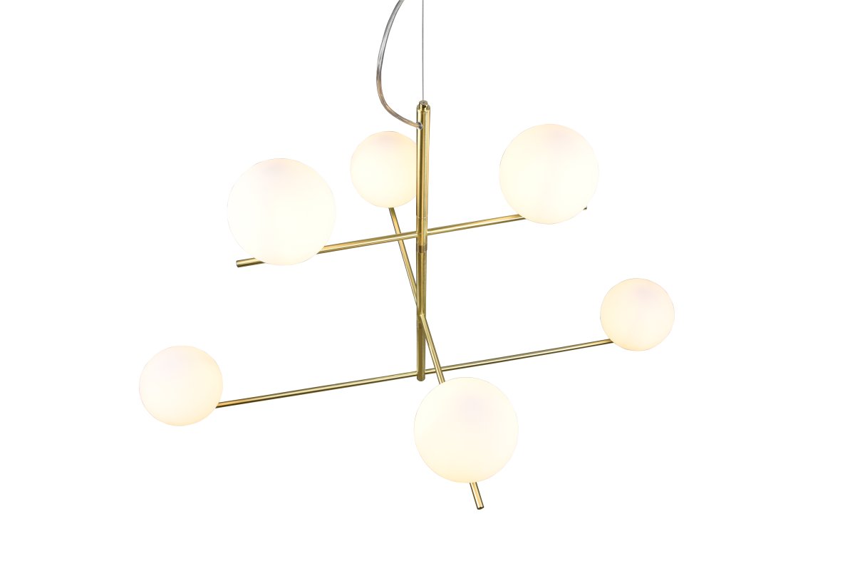 Pure 115cm Mattes Messing hängelampe Von Trio Lighting - Die sechsflammige Pendelleuchte verf&uuml;gt &uuml;ber drehbare und individuell ausrichtbare Elemente und eignet sich somit perfekt zur Beleuchtung des Esstisches und unterstreicht Ihren Stil.