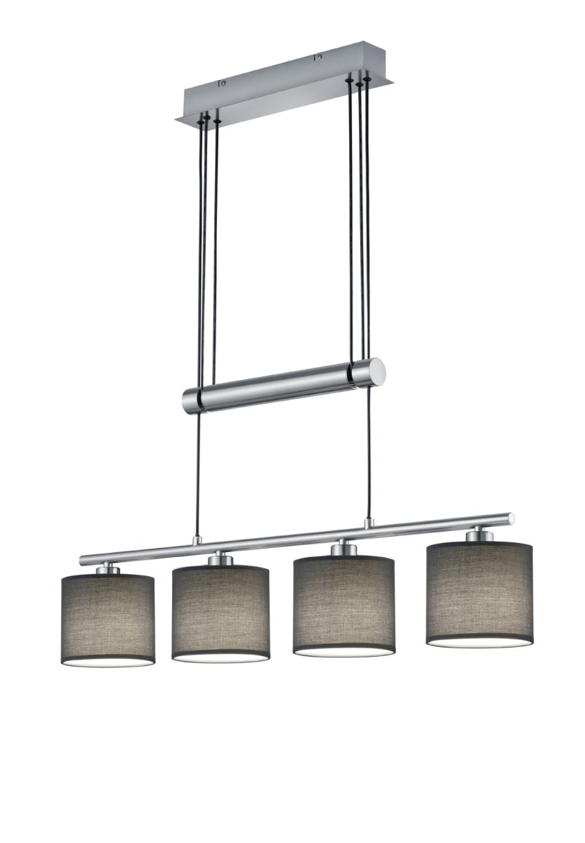 Garda 77cm Grau hängelampe Von Trio Lighting - Das Metallgestell in Nickel matt und die Stoffschirme in Grau harmonieren besonders gut miteinander und passen zu einem schlichten und modernen Einrichtungsstil.