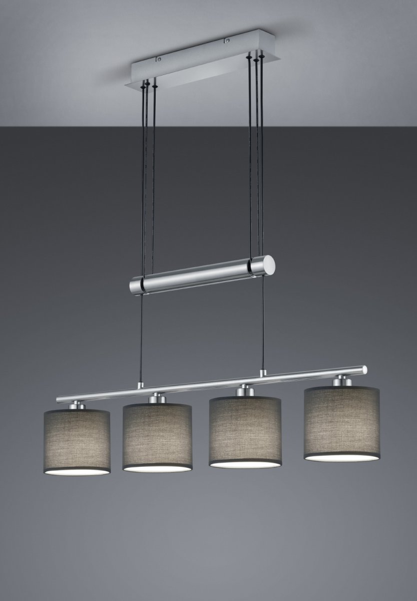 Garda 77cm Grau hängelampe Von Trio Lighting - Das Metallgestell in Nickel matt und die Stoffschirme in Grau harmonieren besonders gut miteinander und passen zu einem schlichten und modernen Einrichtungsstil.