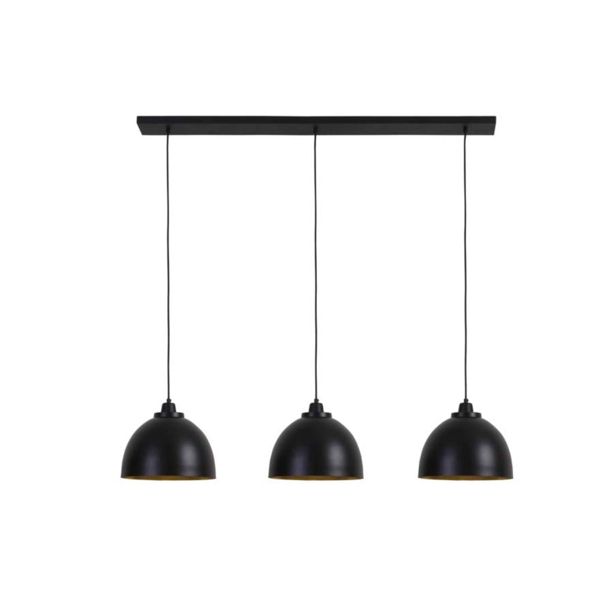 Kylie 135cm Schwarz hängelampe Von Light & Living - Die rustikale Deckenleuchte Kylie aus schwarzem Metall verfügt über drei Schirme mit goldfarbener Innenseite, die für eine warme und angenehme Lichtverteilung sorgen.