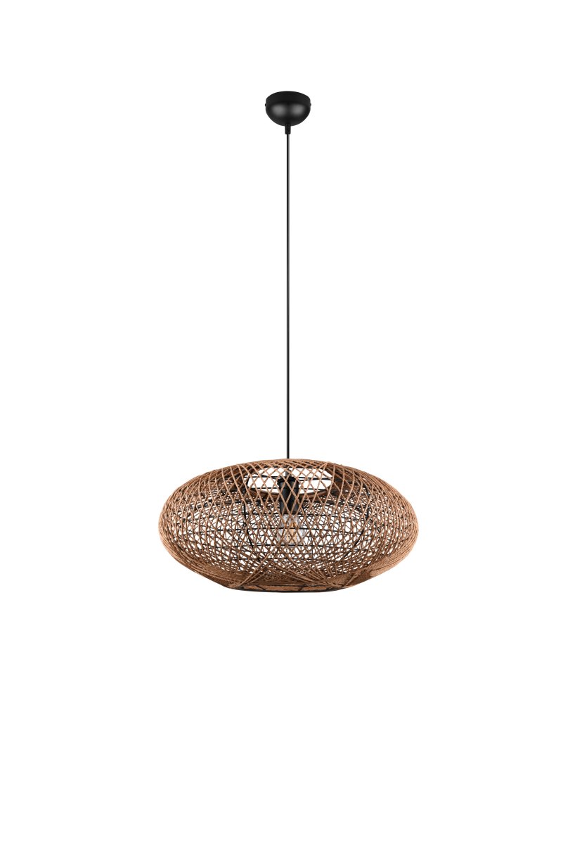 Hedda Ø52 Natur hängelampe Von Trio Lighting - Die dekorative Leuchte HEDDA schafft spannende Kontraste und erhellt R&auml;ume durch ihr Sisalgeflecht, das ein Muster aus Licht und Schatten auf die Oberfl&auml;che wirft.