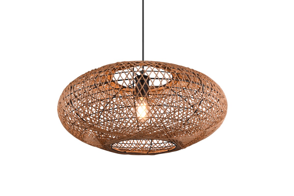 Hedda Ø52 Natur hängelampe Von Trio Lighting - Die dekorative Leuchte HEDDA schafft spannende Kontraste und erhellt R&auml;ume durch ihr Sisalgeflecht, das ein Muster aus Licht und Schatten auf die Oberfl&auml;che wirft.