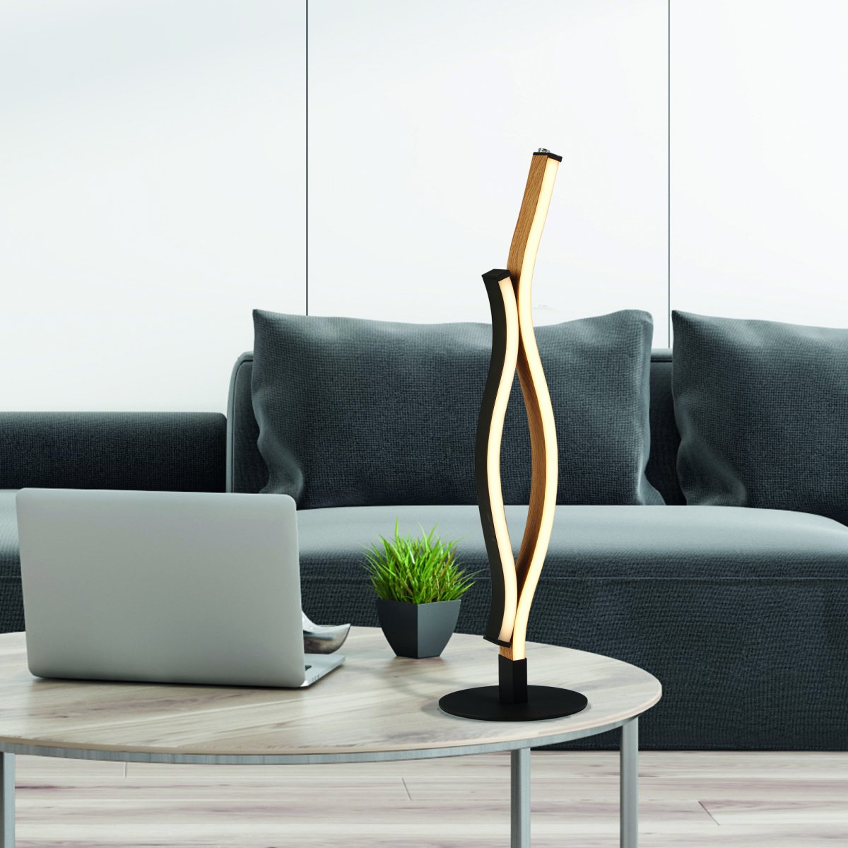 Bloom 48cm Sandschwarz tischlampe Von Searchlight - Mit ihren integrierten LED-Leuchten erzeugt die Lampe ein warmes und einladendes Licht, während ihre schwarzen und goldenen Linien ihr eine raffinierte Note verleihen.