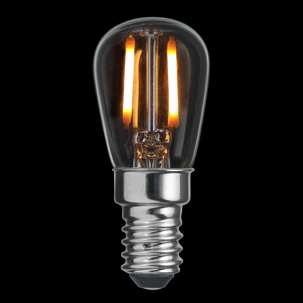 E14 Birnenlampe 0,8W 2200K dimmbar Transparent Von Unison - Diese P&auml;ron-LED-Lampe mit klarem E14-Sockel hat eine Leistung von 0,8 W und eine Farbtemperatur von 2200 K.