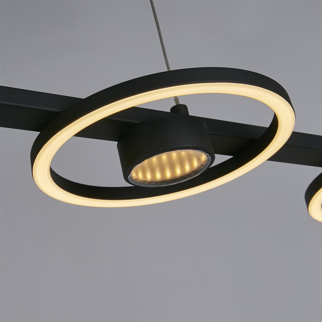 Space 120cm Schwarz hängelampe Von Searchlight - Space ist &uuml;ber einen Standard-Wandschalter (Ein/Aus) in drei Stufen dimmbar und nicht mit einem externen Dimmer kompatibel.