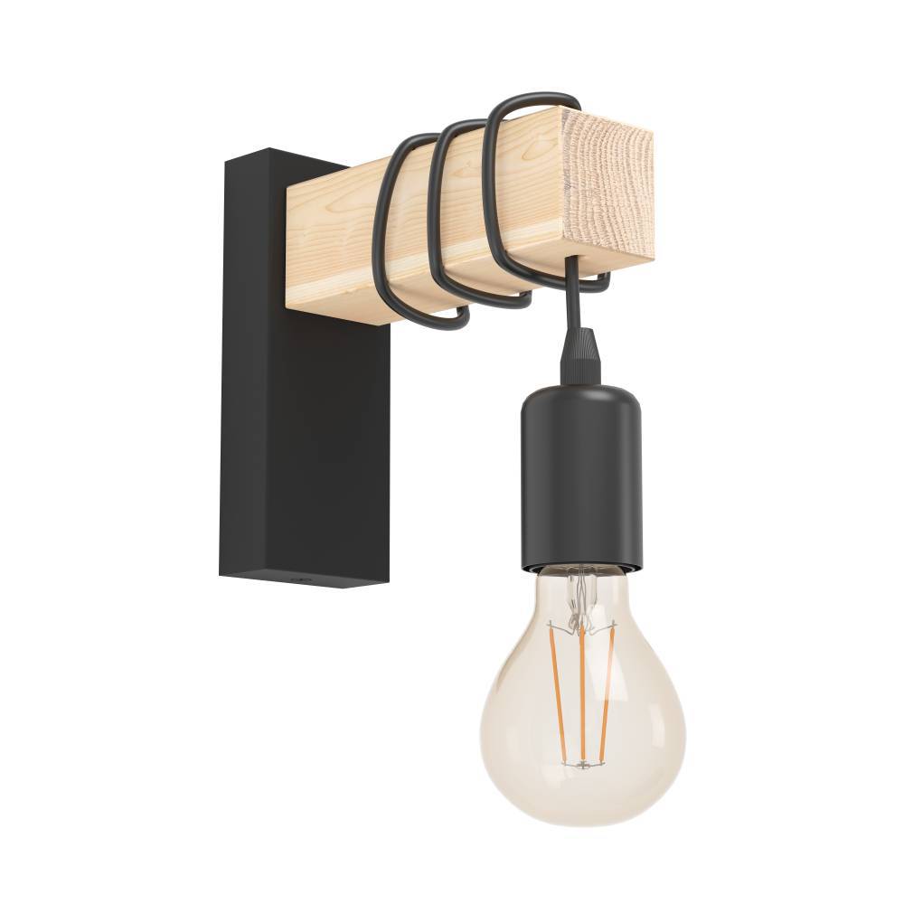 Townshend Schwarz wandlampe Von Eglo - Das schlichte, aber charmante Design der Lampe passt gleichermaßen gut in moderne wie auch in ländliche Umgebungen und sorgt für eine warme und einladende Atmosphäre.