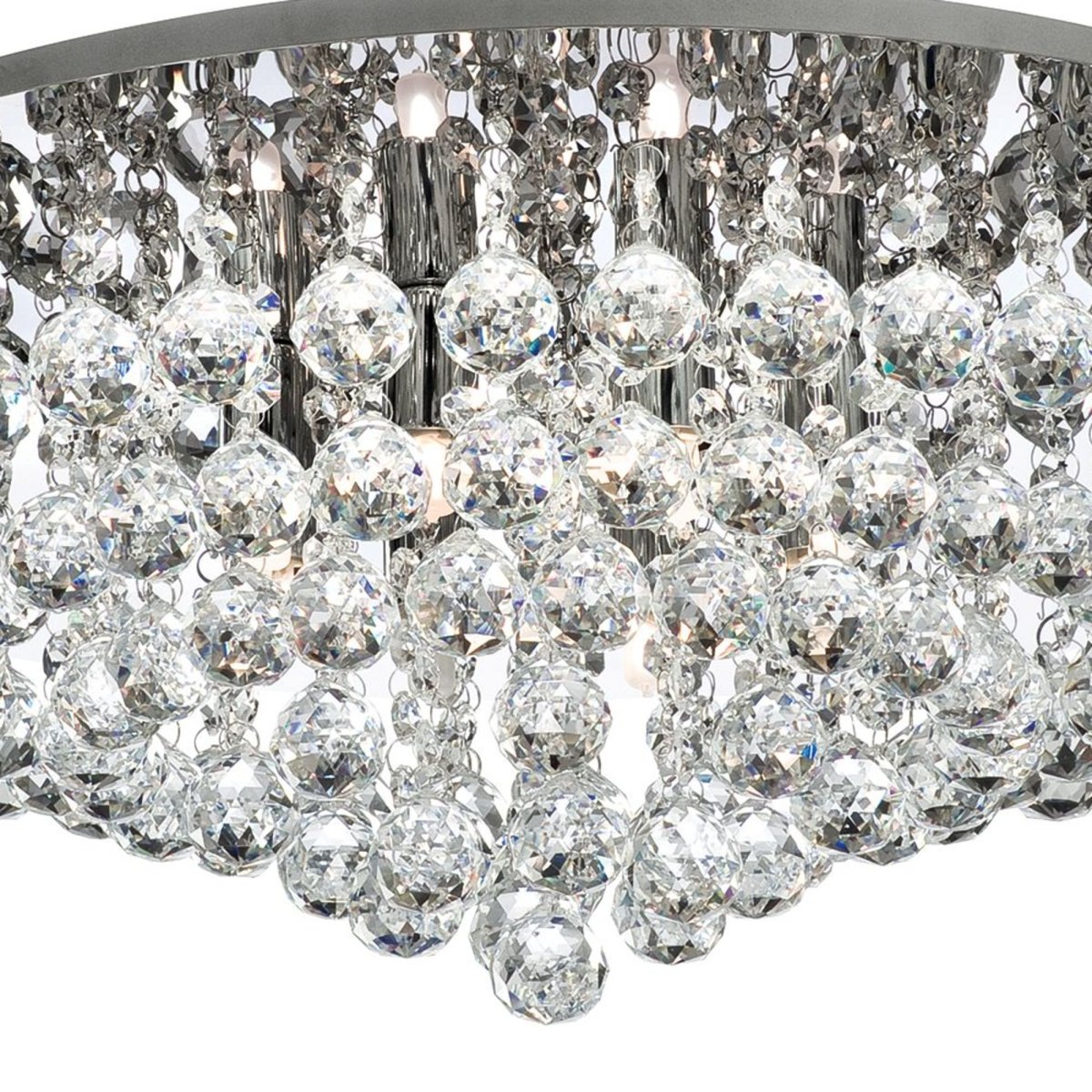 Hanna Ø55 Chrom kristall Von Searchlight - Die verchromte Deckenlampe Hanna mit ihren klaren Kristallkugeln sieht in jedem Schlafzimmer, Wohnzimmer, Esszimmer oder jeder K&uuml;che gro&szlig;artig aus.