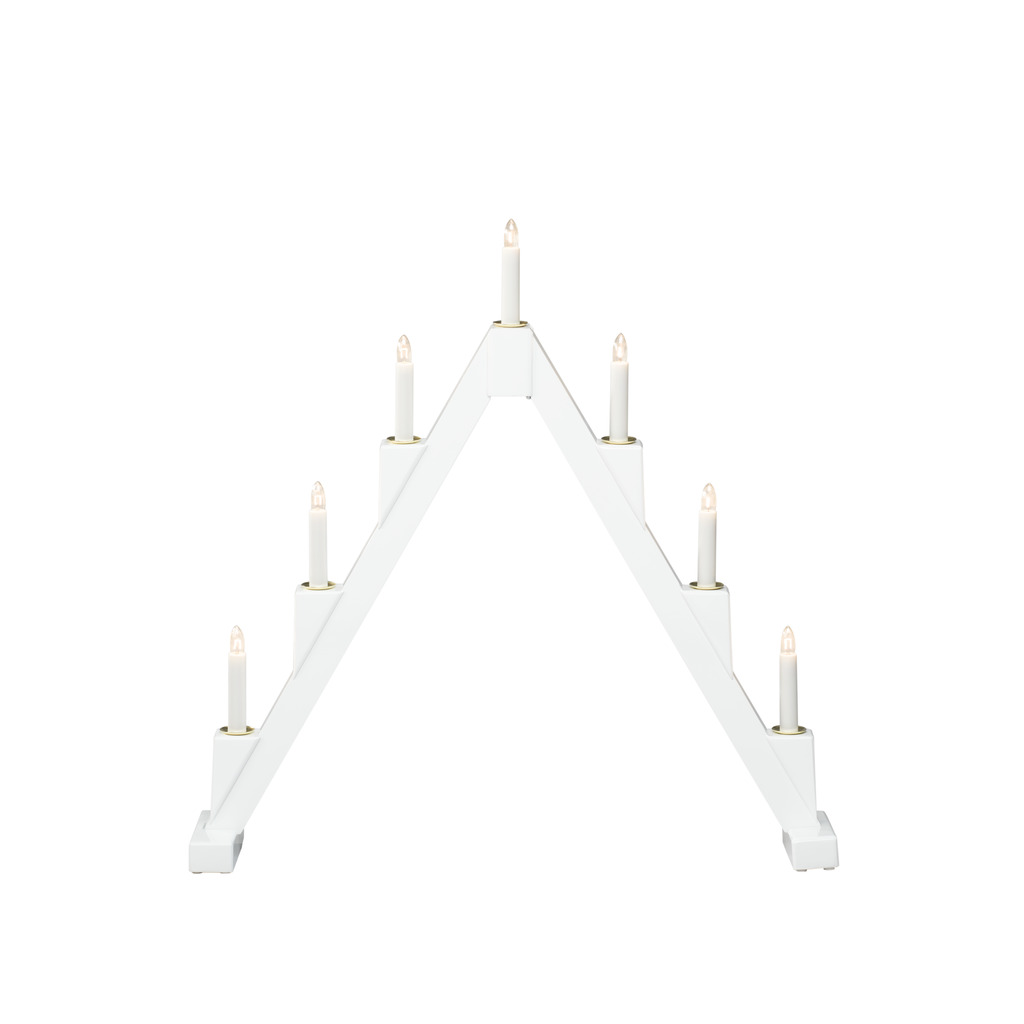 Candelabra 7 Lights Weiß Von Konstsmide - Faltbarer elektrischer Kerzenst&auml;nder mit 7 Kerzen, aus wei&szlig; lackiertem Draht, verziert mit Messingringen um jede Kerze f&uuml;r eine elegante Note.