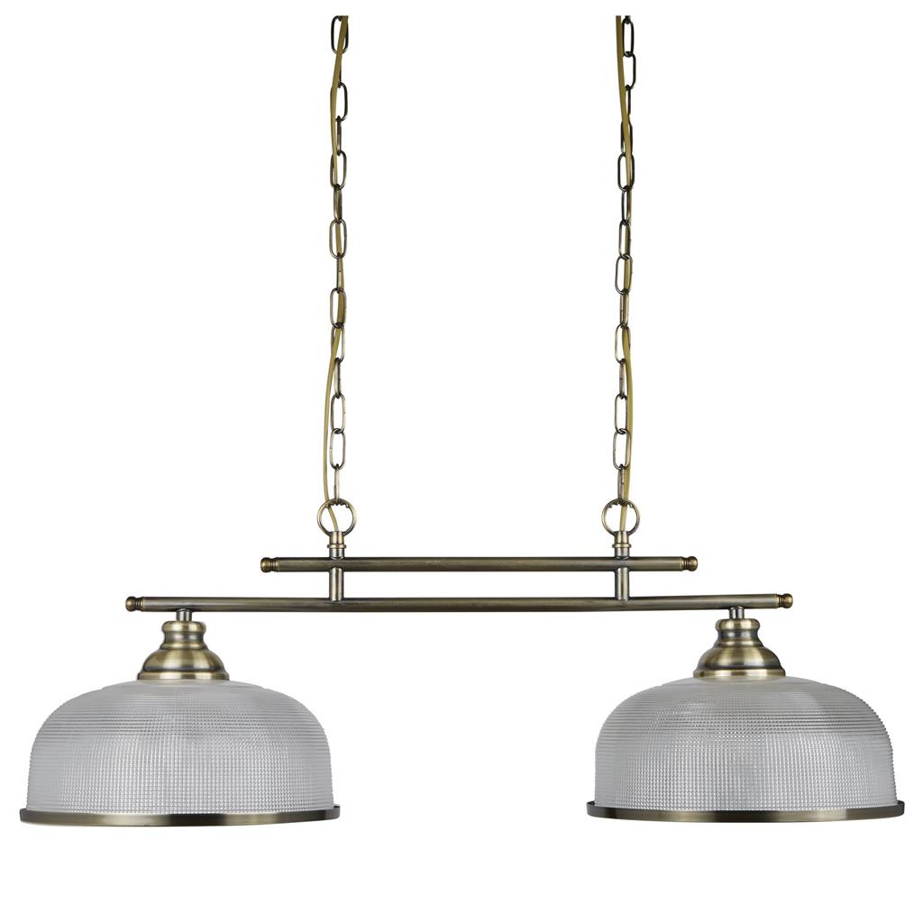 Bistro 75cm Antikes Messing hängelampe Von Searchlight - Mit ihren doppelgerippten Glasschirmen im klassischen Holophan-Stil und den Details in antikem Messing vereint sie Tradition und Moderne.