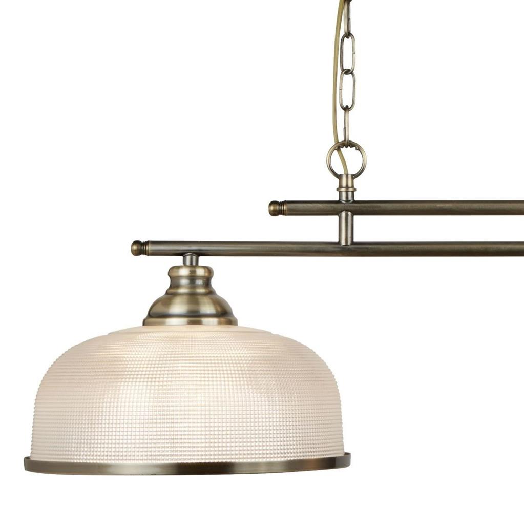 Bistro 75cm Antikes Messing hängelampe Von Searchlight - Mit ihren doppelgerippten Glasschirmen im klassischen Holophan-Stil und den Details in antikem Messing vereint sie Tradition und Moderne.