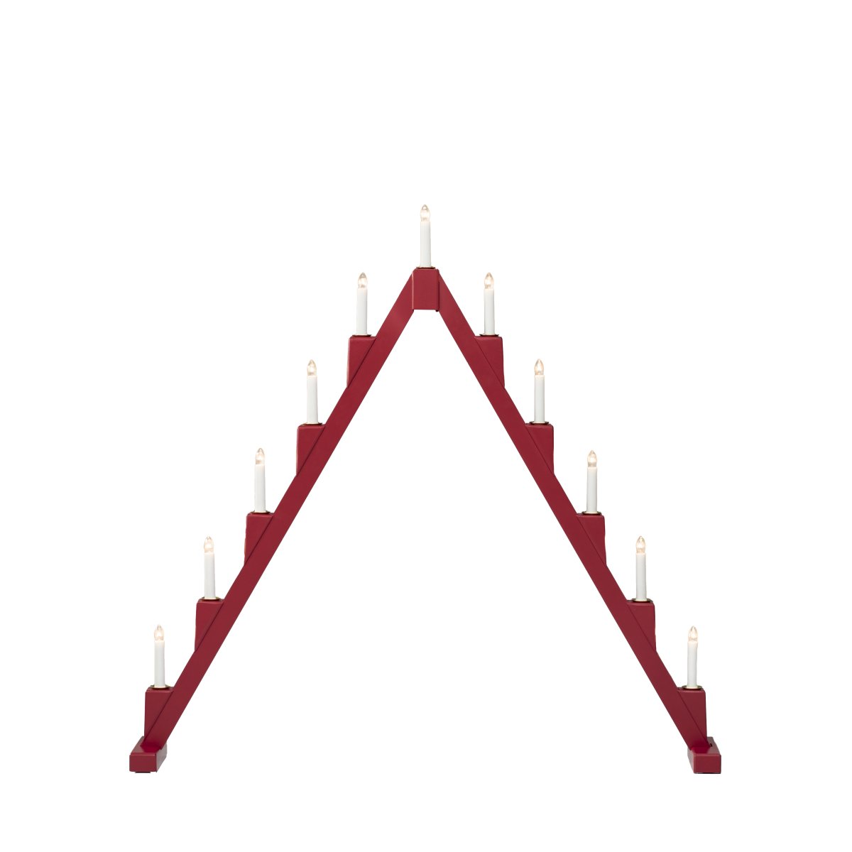 Candelabra 11 Lights ROT Von Konstsmide - Faltbarer elektrischer Kerzenst&auml;nder mit 11 Kerzen, aus rot lackiertem Holz, verziert mit Messingringen um jede Kerze f&uuml;r eine elegante Note.