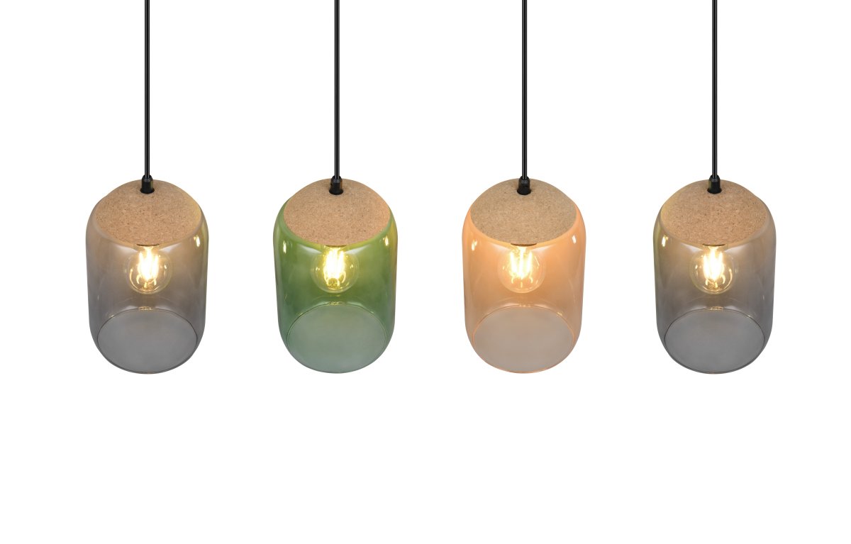 Cork 90cm Mehrfarbig hängelampe Von Trio Lighting - Der Materialmix aus Kork, Glas und Metall sorgt für eine perfekte Balance zwischen modernem Design und der Schönheit der Natur und schafft eine ruhige und harmonische Umgebung.