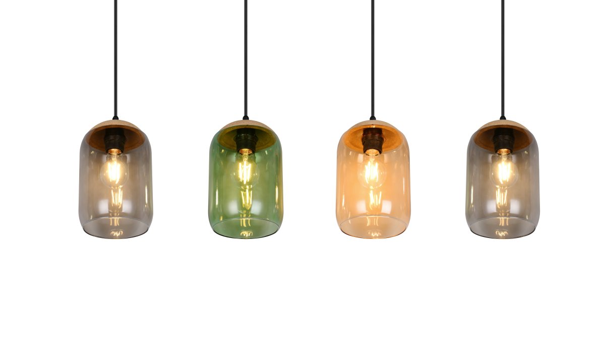 Cork 90cm Mehrfarbig hängelampe Von Trio Lighting - Der Materialmix aus Kork, Glas und Metall sorgt für eine perfekte Balance zwischen modernem Design und der Schönheit der Natur und schafft eine ruhige und harmonische Umgebung.