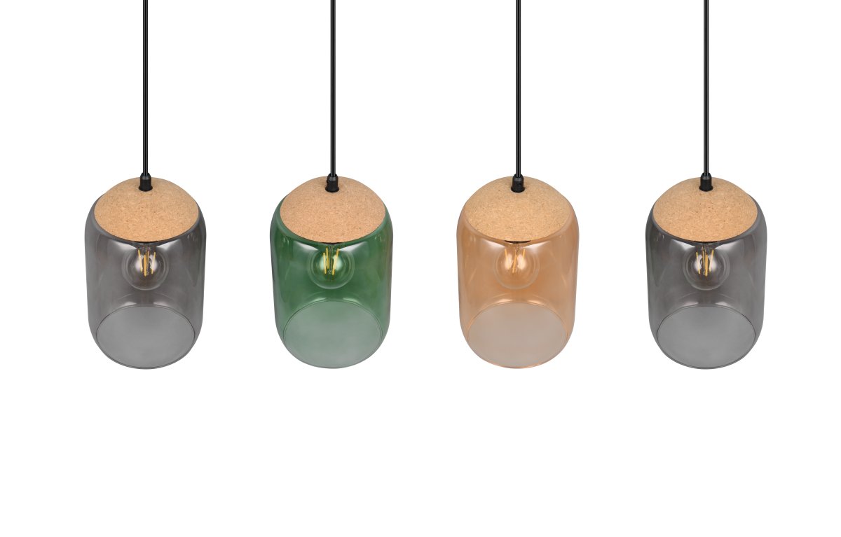 Cork 90cm Mehrfarbig hängelampe Von Trio Lighting - Der Materialmix aus Kork, Glas und Metall sorgt für eine perfekte Balance zwischen modernem Design und der Schönheit der Natur und schafft eine ruhige und harmonische Umgebung.