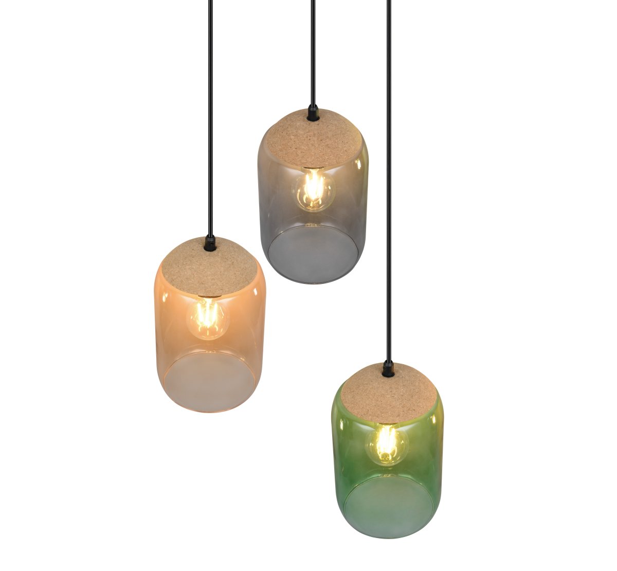 Cork Ø30 Mehrfarbig hängelampe Von Trio Lighting - Der Materialmix aus Kork, Glas und Metall unterstreicht die Balance zwischen modernem Design und der Sch&ouml;nheit der Natur &ndash; Perfekt, um eine ruhige und stimmungsvolle Umgebung zu schaffen.