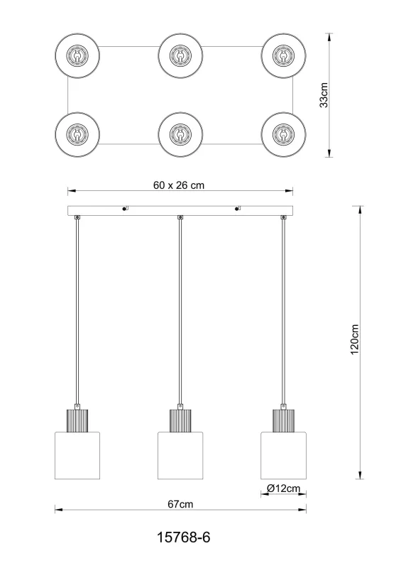 Aleidis 67cm Rauchfarben hängelampe Von Globo Lighting - Sex dekorativa glaskupor med tr&auml;detaljer h&auml;nger fr&aring;n en mattsvart metallstomme, vilket skapar en harmonisk balans mellan modern och rustik estetik.