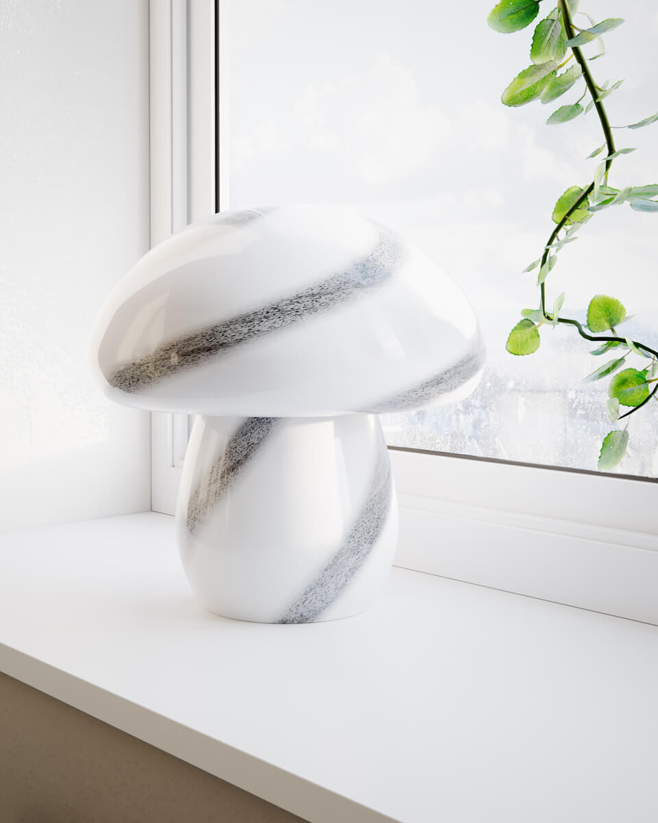 Mira Mushroom 30cm Weiß/Schwarz tischlampe Von By Rydéns - Die Lampe ist nicht nur eine funktionale Lichtquelle, sondern auch ein k&uuml;nstlerisches Detail, das Ihr Interieur mit seinem von der Natur inspirierten Design und der handgefertigten Qualit&auml;t hervorhebt.