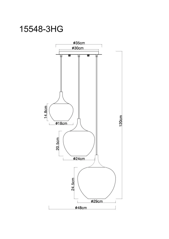 Maxy Ø48 Kupfer hängelampe Von Globo Lighting - Den mattsvarta och krompl&auml;terade metallstommen ger lampan en modern och sofistikerad look, medan de kopparf&auml;rgade glaskuporna med en klar och tonad gradient skapar en unik ljusupplevelse.
