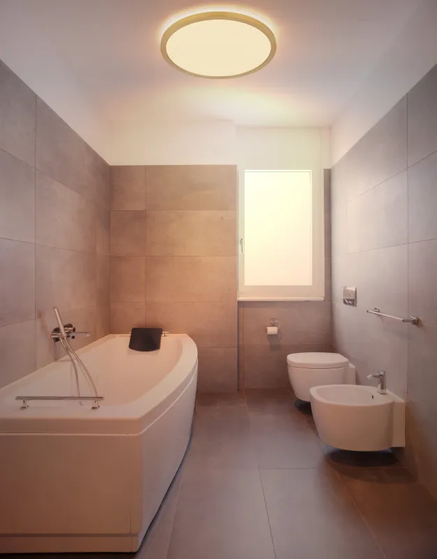 Sapana Ø42 Messing badezimmerlampe Von Globo Lighting - Lampan &auml;r tillverkad av matt m&auml;ssingsf&auml;rgad och vit plast, vilket ger ett mjukt och bl&auml;ndfritt ljus.