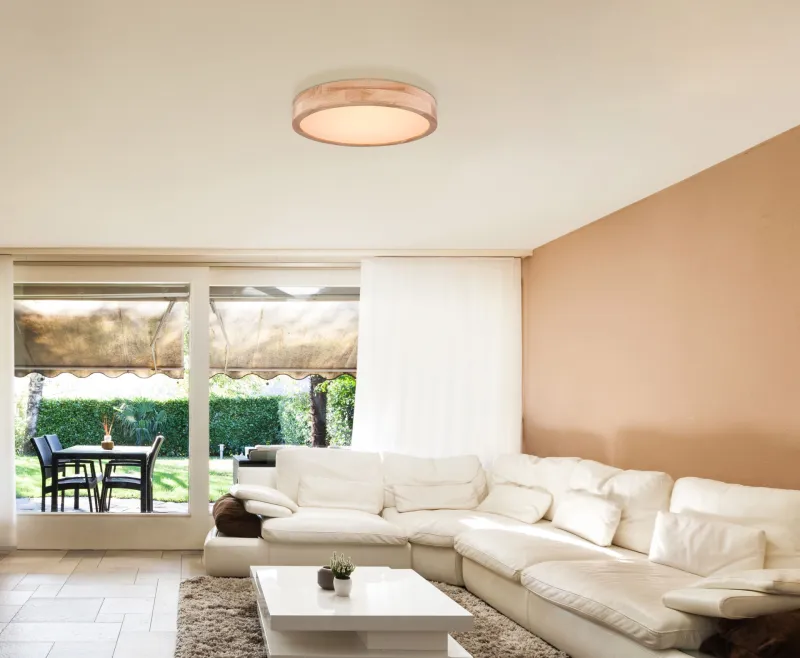 Rainer Ø40 Natur deckenleuchte Von Globo Lighting - Lampan har &auml;ven en f&auml;rgv&auml;xlingsfunktion med m&ouml;jlighet att fixera en vald f&auml;rg, vilket g&ouml;r den b&aring;de flexibel och funktionell.