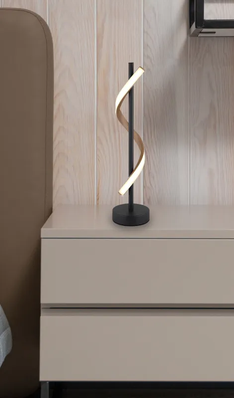 Watkins 50cm Schwarz tischlampe Von Globo Lighting - Sk&auml;rmen i aluminium med tr&auml;look och opal plast ger en mjuk och j&auml;mn ljusspridning f&ouml;r en behaglig atmosf&auml;r.